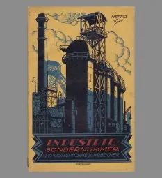 Vintage 1920s German magazine cover "Industrie Sondernummer": factory towers in blue and ochre.
