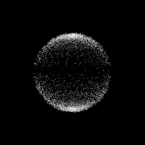 White particle sphere on black.