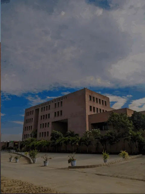Salim Habib University campus building under a cloudy sky, darkened overlay.